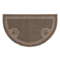 The Arm & Hammer Half Circle Litter Mat by Arm And Hammer features a semi-circular brown design with two paw prints and a textured surface to minimize litter scatter.