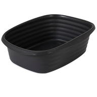 The Arm & Hammer SimplyRecycled Wave Litter Box is a large, rectangular black wash basin made from recycled plastic. It has ribbed sides, a smooth interior, rounded edges, and a flat bottom, making it ideal for sustainable water or materials storage.
