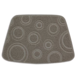 The Petmate Litter Mat Circles Design by Petmate is a light gray rectangular mat with rounded corners and features a stylish webbed pattern of overlapping circles. Made from rubberized material, it combines practicality with its textured surface, making it an ideal litter mat.