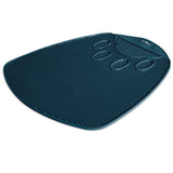 The Petmate Flexible Litter Mat by Petmate is a dark teal, wedge-shaped anti-fatigue mat with a textured surface and four raised oval sections. It offers ergonomic standing support and doubles as a mat to catch litter scatter, keeping your cats litter area tidy.