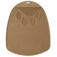 The Petmate Flexible Litter Mat, by Petmate, is a brown silicone mat with a paw-shaped design, featuring a textured surface with grooves and bumps for spreading treats. It includes a hole for hanging and can also catch litter scatter from your cats litter pan.