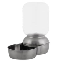 The Petmate Stainless Steel Replendish Waterer 1-Gal is vet-recommended, featuring a clear plastic bottle and stainless steel base to keep your pet hydrated.