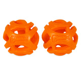Two Chuckit! Air Fetch Balls, featuring a geometric lattice design and durable orange rubber with Chuckit! embossed on each, are arranged side by side against a plain white background.