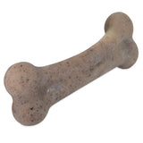 The BarkBone Natural Instincts Bacon-Infused Nylon Dog Chew by Barkbone Natural Instincts is a large, dog bone-shaped toy made from speckled light brown material with bacon pieces, featuring a smooth, slightly curved design and embossed text.