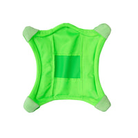 Meet the Chuckit! Max Glow Flying Fetch Squirrel from Chuckit—a luminous green, squirrel-shaped toy with rounded corners and slightly raised edges. The light green padded corners contrast with a dark green center cutout, making it an exciting glow-in-the-dark toy for your furry friend.