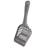 The Arm & Hammer Jumbo Litter Scoop, crafted from gray plastic, has a long handle and slotted design for easy sifting. With antimicrobial protection, its ideal for keeping your pets area clean and hygienic.