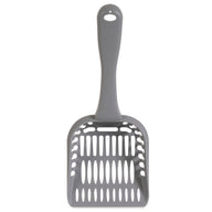 The Arm & Hammer Jumbo Litter Scoop by Arm And Hammer has a gray plastic body, long handle, and efficient slotted design for easy sifting.