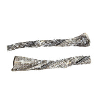 Two Wild Eats Cod Skin Twist Dog Treats, rich in Omega-3 Fatty Acids, are displayed on a white background. The textured twists feature natural scale-like patterns with browns, grays, and hints of white.