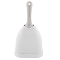 The Petmate Scoop N Hide Cat Litter Scoop features a sleek design with a long handle and stands upright in a matching dome-shaped holder, offering custom-designed storage that is both elegant and functional.