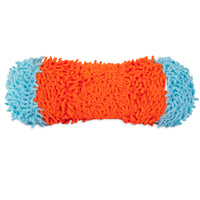 The Chuckit! plush dog toy, shaped like a bone, features bright orange and light blue colors with a soft texture for indoor play. Equipped with Bounceflex Core Technology, its ideal for safe fetch games or as a replacement for the Chuckit! Indoor Tumble Bumper.