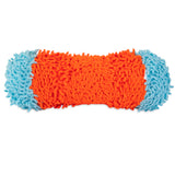 The Chuckit! plush dog toy, shaped like a bone, features bright orange and light blue colors with a soft texture for indoor play. Equipped with Bounceflex Core Technology, its ideal for safe fetch games or as a replacement for the Chuckit! Indoor Tumble Bumper.