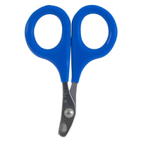 The JW Gripsoft Small Nail Clipper by Jw features Gripsoft Technology for a secure grip with blue circular handles and metallic blades with a gentle curve for precise trimming, making it essential for pet grooming.