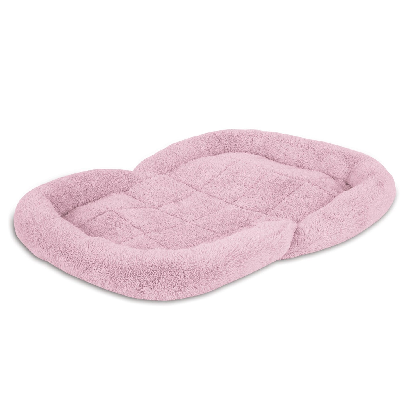 The Petmate Puppy Bolster Mat by Petmate is a pink rectangular mat featuring ultra-soft plush texture and raised edges for comfort. Its quilted sleeping area and non-skid bottom provide a cozy, safe resting spot for pets.