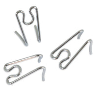 The Aspen Pet Heavy Duty Prong Collar Replacement Links in a 3-pack feature four silver metal S-shaped hooks with zigzag bends, arranged in a loose cluster against a white background, reminiscent of prong collar designs.