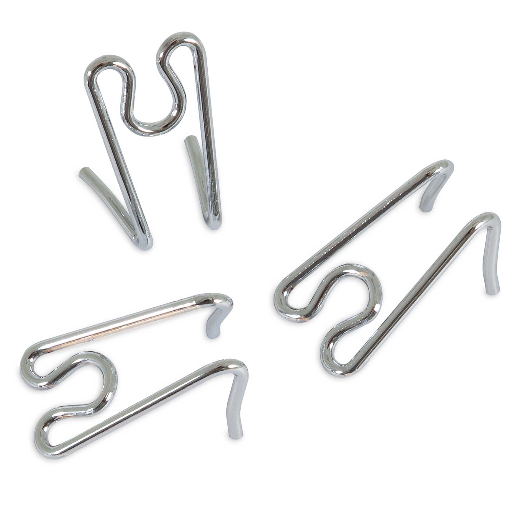The Aspen Pet Heavy Duty Prong Collar Replacement Links in a 3-pack feature four silver metal S-shaped hooks with zigzag bends, arranged in a loose cluster against a white background, reminiscent of prong collar designs.