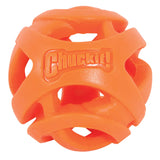 The Chuckit! Air Fetch Ball, by Chuckit!, is an orange rubber dog toy made from durable material. It has multiple openings for easy grip and features the iconic Chuckit! embossing, ensuring endless fun for your pet.