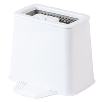 The PetFusion 2-in-1 Universal Litter Scoop Holder by PetFusion is a white, rectangular plastic container with a vented top and ridged foot panel. Its waterproof, hypoallergenic silicone design ensures durability and easy cleaning or storage.