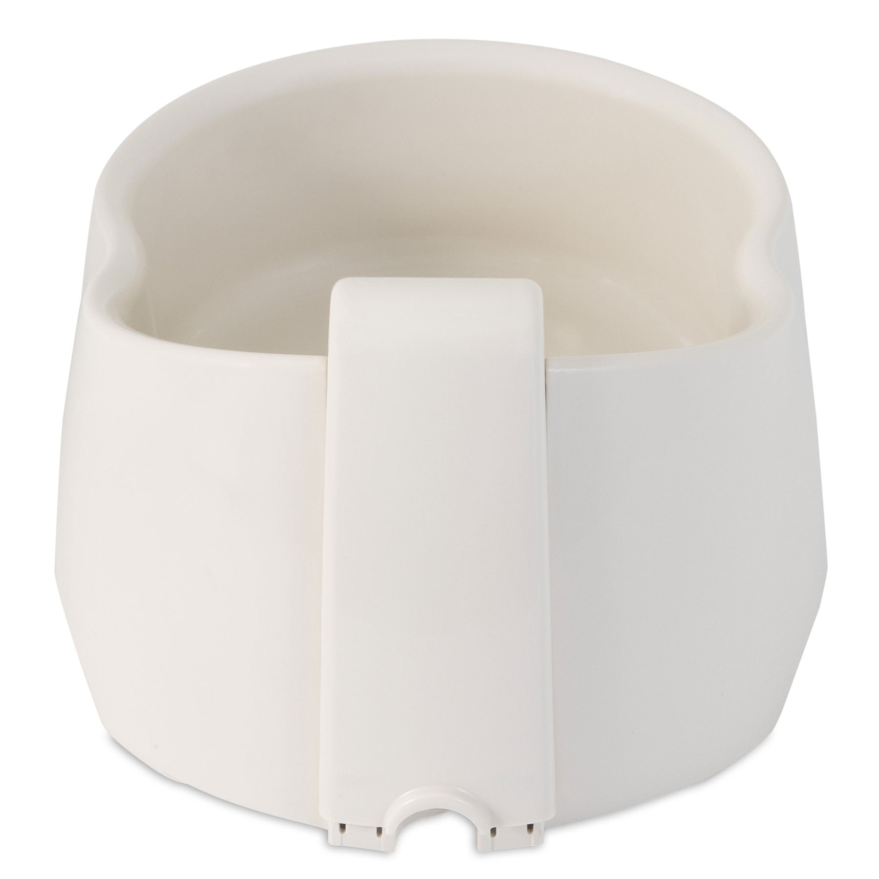 Enjoy your morning coffee from a white ceramic mug with a wide handle while ensuring your cats well-being with the Petmate Deluxe Fresh Flow Fountain. Its smooth, rounded shape complements the minimalist design found in pet water fountains.