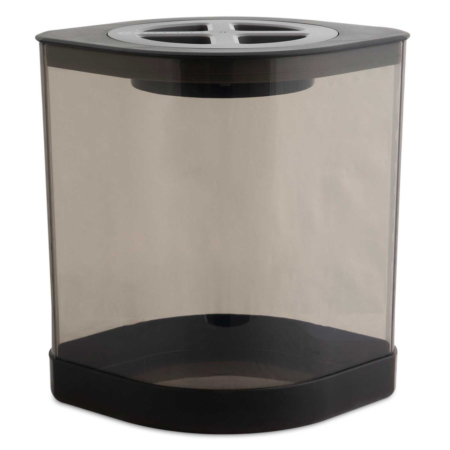 The Vittles Vault Little Vittles Storage Container is a translucent smoke-colored, rectangular pen holder with a black base and top. Inspired by Gamma Seal Technology, the top has three compartments for organizing pens or pencils efficiently.
