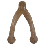 Meet the BarkBone Natural Instincts Wishbone Bacon-Infused Nylon Dog Chew! With durable, translucent brownish-tan nylon, a speckled texture, and round ends, it offers REAL bacon flavor to make it irresistible and long-lasting for your furry friend.