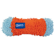 Introducing the Chuckit! Indoor Tumble Bumper, a cylindrical indoor dog toy with orange and blue fuzzy texture, blue ends, and a central blue label. It promises a delightful play experience for your furry friend.