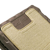 Close-up of a pet bed with a textured beige cushion and Gen7 embossed on a dark brown plastic section. Its rugged design complements options like the Gen7Pets Indoor Carpet Mini Ramp for seamless access and comfort.
