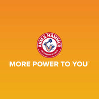 The Arm & Hammer logo, showcasing a strong arm with a hammer on an orange background, signifies power. The slogan MORE POWER TO YOU is in bold white letters. Complete chores with the Arm & Hammer Bone Dispenser & Disposable Waste Bag Set offering superior odor control and convenience.