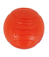 The Chuckit! Fetch Medley 2 by Chuckit is crafted from durable natural rubber, featuring the embossed brand logo. Its round, textured with grooves for extra grip, and includes a small hole on one side, making it the ultimate dog toy for endless playtime fun.